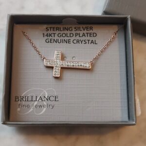 Brilliance Fine Jewelry 14KT Gold Plated Sterling Silver Crystal Cross Necklace